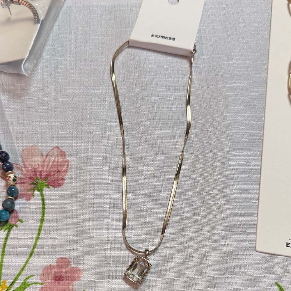 Express Silver Necklace with Crystal Pendant Brand New